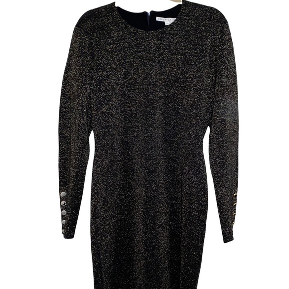 NEW Veronica Beard Sharon Black And Gold Metallic BodyCon Crewneck Sweater Dress - Picture 5 of 15